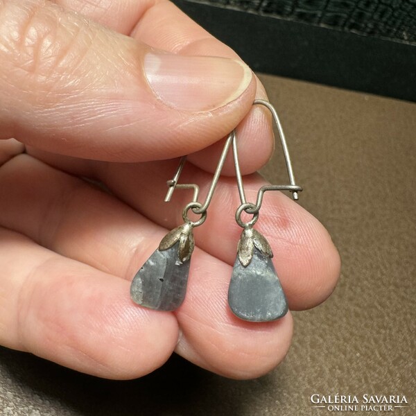 Old special labradorite earrings, metal dangling earrings, the jewelry is from the 1970s