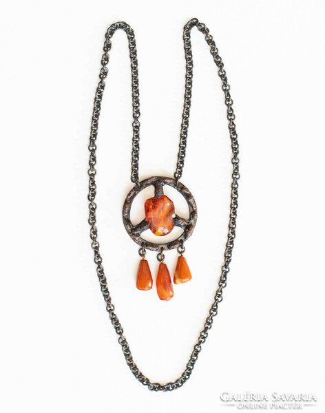 Retro amber stone jewelry - craftsman / goldsmith necklace
