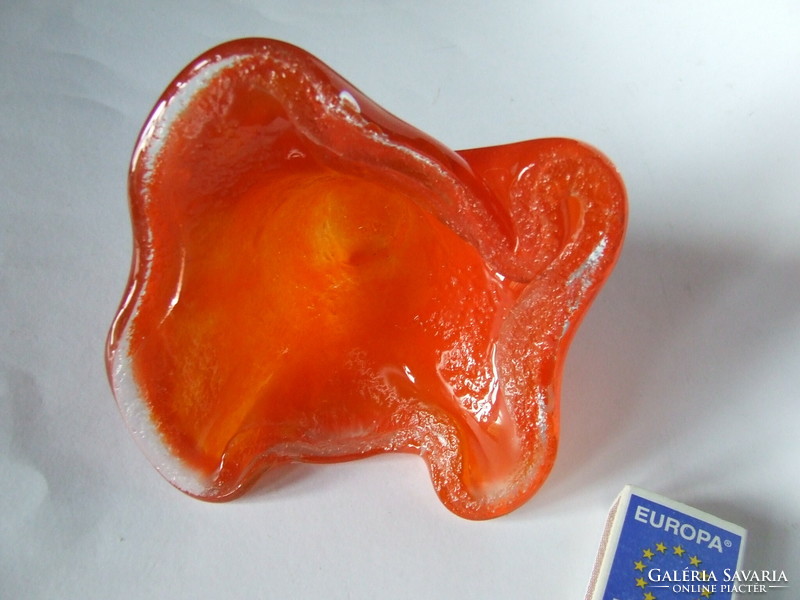 Special orange, orange art glass object made of heavy thick glass (Czech?)