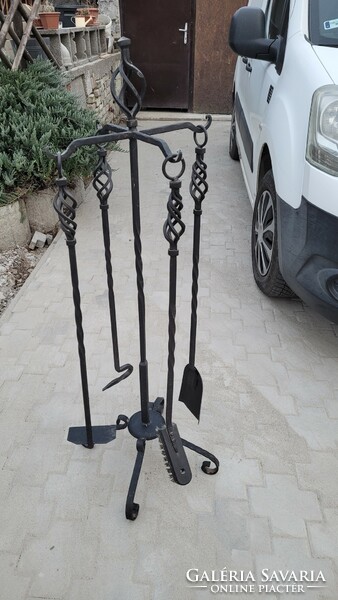 Wrought iron fireplace set. 116cm high.