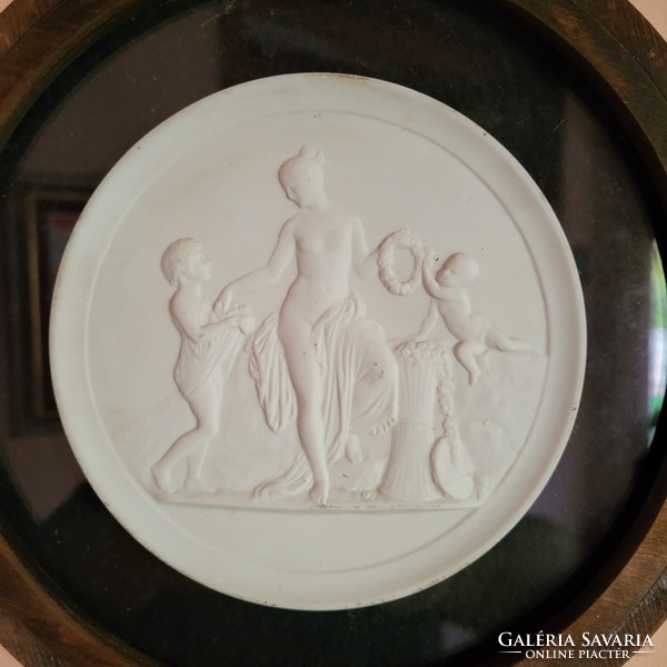 Rare white biscuit porcelain plaque, royal copenhagen, after a relief by Bertel Thorvaldsen
