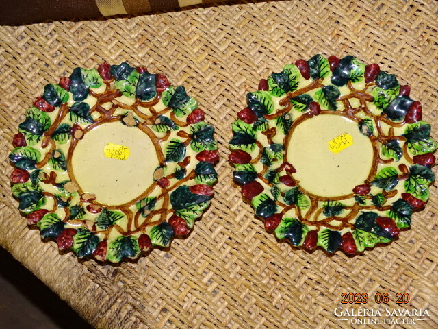 2 pcs. Antique Fischer Károly Tata hard terracotta plate majolica decorative plate