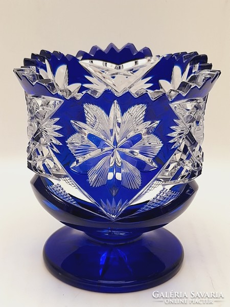 Blue two-layer polished crystal pedestal tray, 10.5 cm