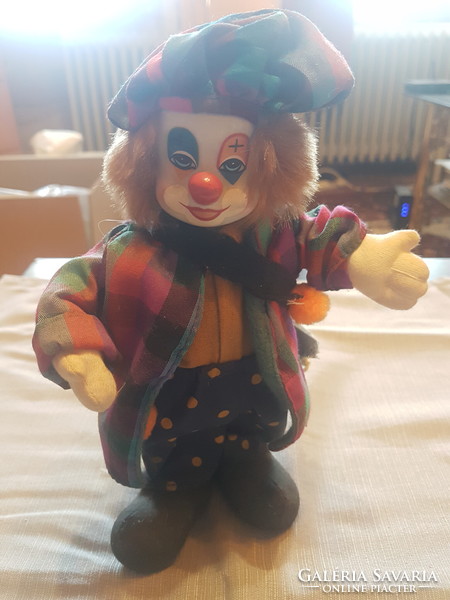 Cute clown doll with a porcelain head, 22 cm tall, perfect condition