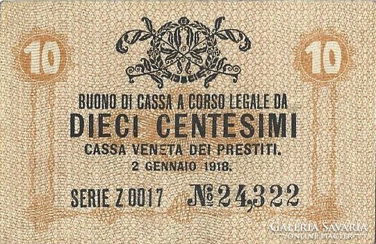 10 centesimi 1918 Olaszország Velence 3.