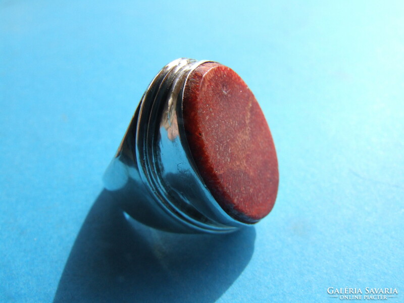 Silver ring with coral (220313)