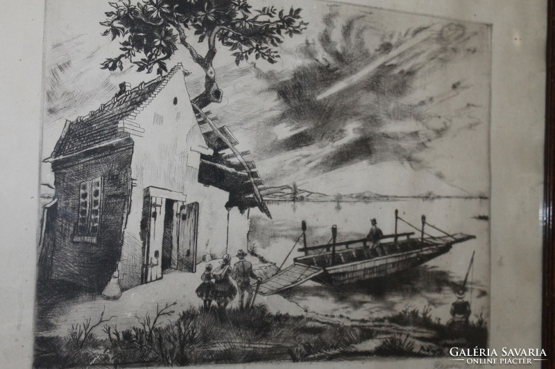 Jenő Remsei rare Balaton etching 466