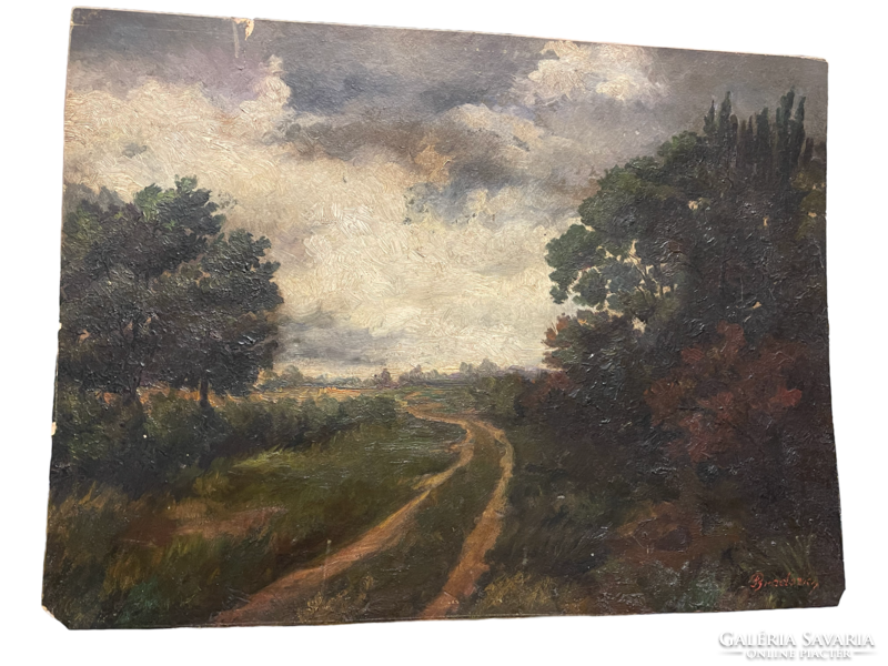 Sándor Brodszky (1819-1901): forest road oil painting