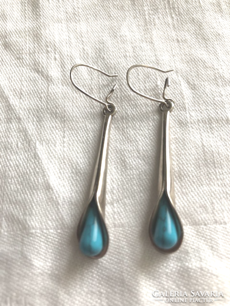 Art Nouveau style silver earrings with turquoise!