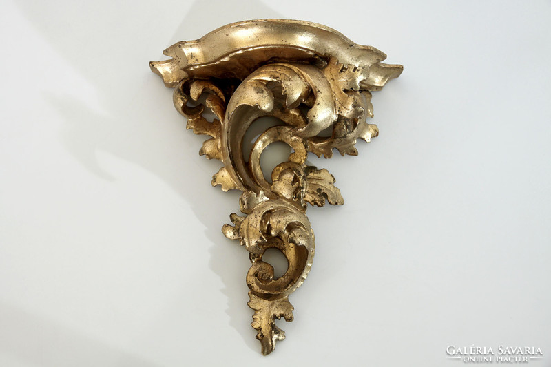 19. századi Fali Konzolpár | Antik Barokk Florentin Stílusú Faragott Hársfa Konzol Mini Polc Keret