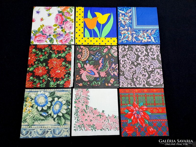57 old napkins with floral pattern in good condition