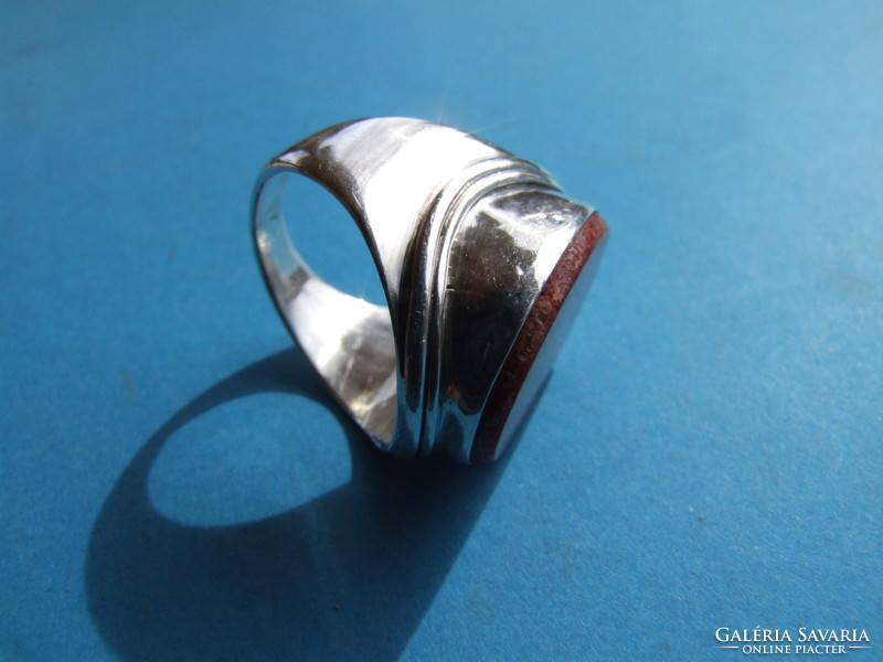 Silver ring with coral (220313)