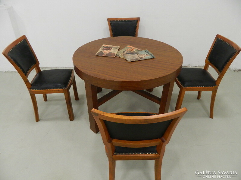 Original restored art-deco set (4 black leather chairs + 1 table)