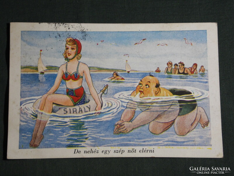 Képeslap, Postcard, artist,humor,móka,kacagás,vicc ,grafikai rajzos, erotikus, 1950