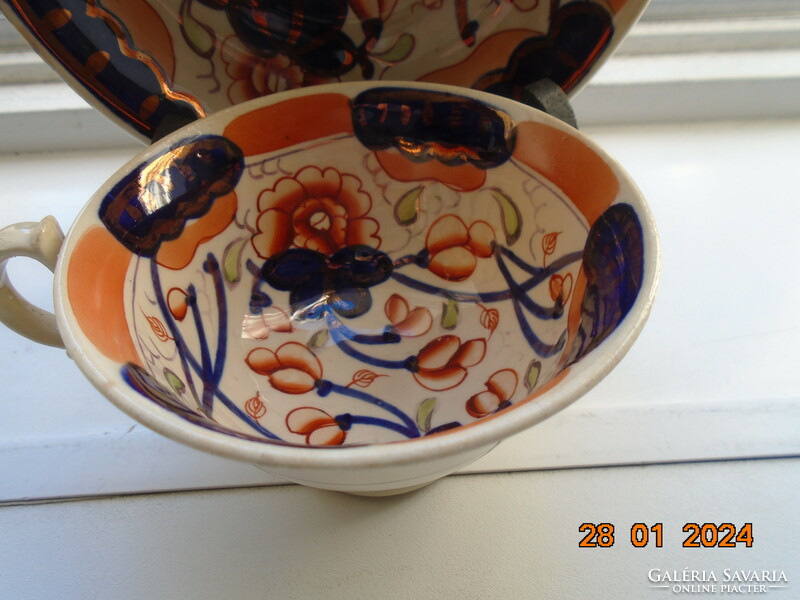 19.Sz welsh gaudy English hand painted spectacular antique gold and Imari floral tea cup with coaster