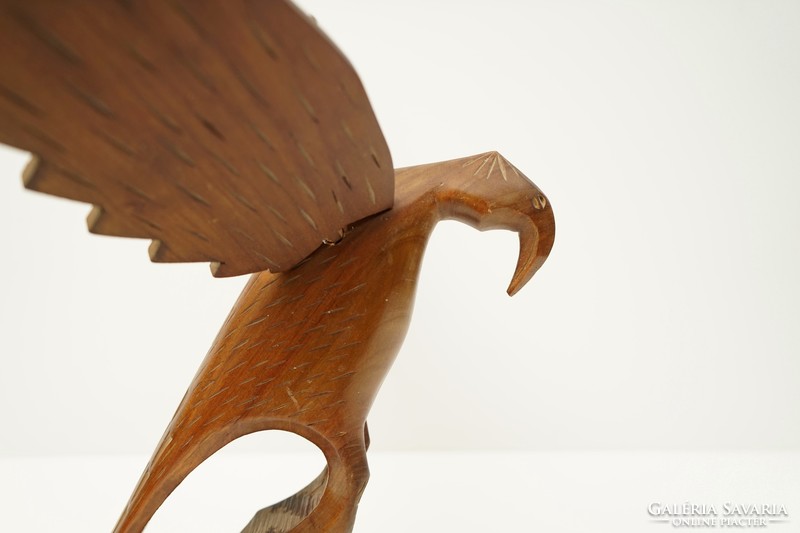 Mid century carved wooden eagle statue / retro old / 46 cm wide