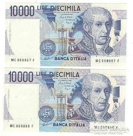 2 x 10000 líra lire 1984 signo Ciampi és Speziali Olaszország UNC . Sorszámkövető