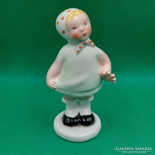 Kispest granite ceramic little girl figurine with polka dot scarf