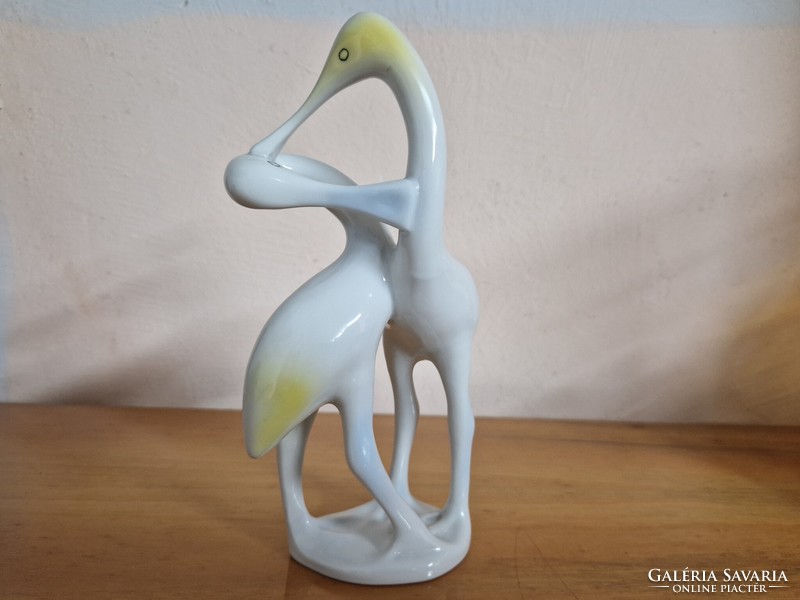 Hollóházi porcelán art deco kanalas gémek hibátlan állapotban 22 cm.