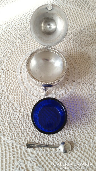 English Arthur Price silver-plated mustard with blue glass insert, caviar holder