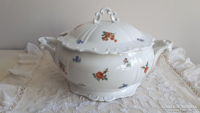 Zsolnay, old, baroque, soup bowl with small flowers