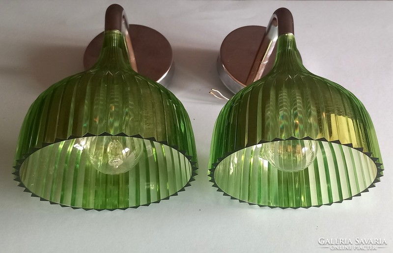 Pair of vintage acrylic chrome wall lamps negotiable art deco design