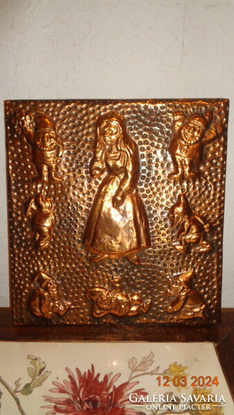 Red copper relief, wall picture, on it, Snow White and the Seven Dwarfs 26 x 26 cm