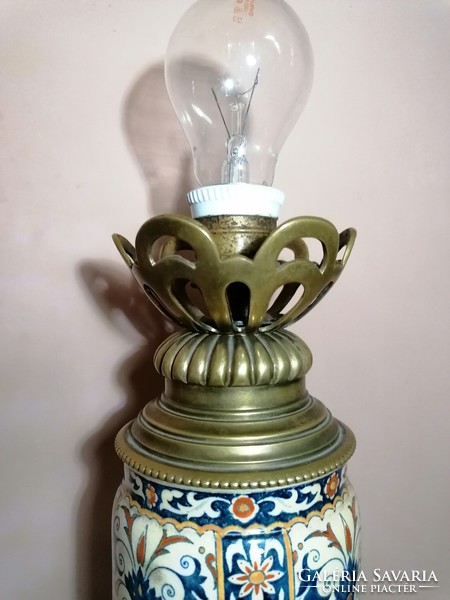 Antique, table lamp, ceramic, copper