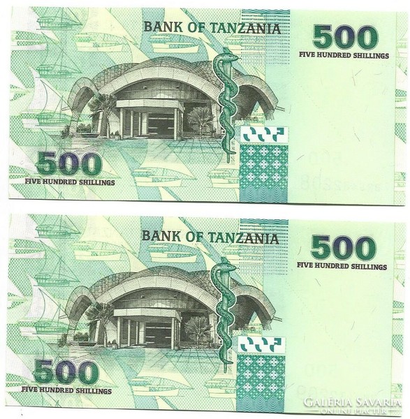 2 x 500 shillingi 2003 Tanzánia UNC sorszámkövető