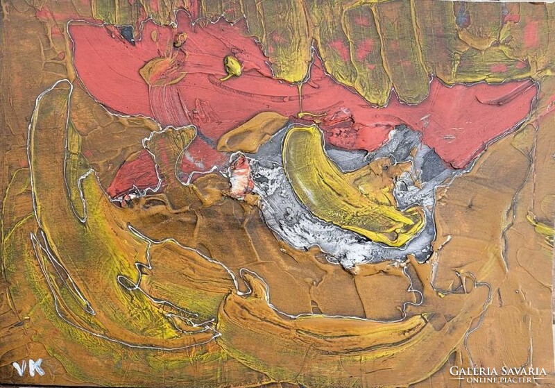 Károly Vilhelm: red smoke. Oil, cardboard. Size: 28x39 cm. Without frame.