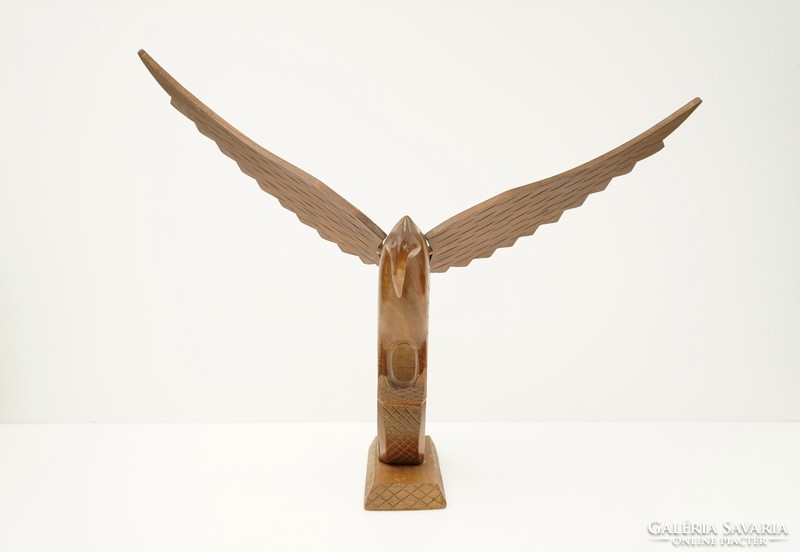 Mid century carved wooden eagle statue / retro old / 46 cm wide