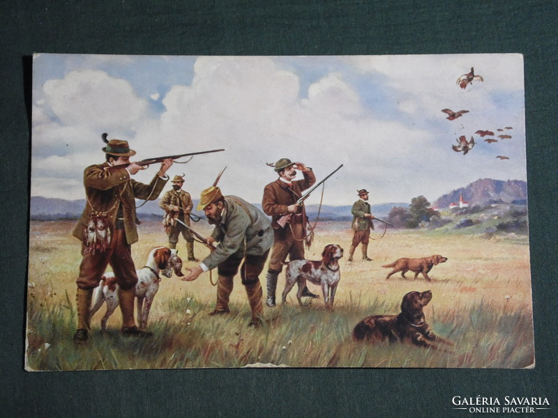 Postcard, artist, jagdhund, hunting dog, jäger, hunting, hunter, 1910