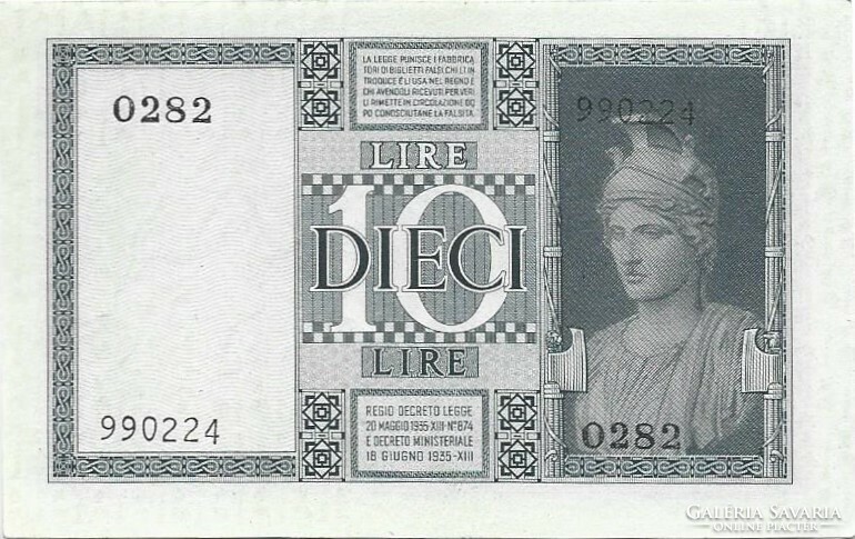 10 líra lire 1938 Olaszország 1. UNC