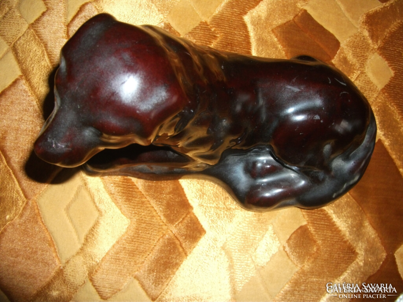 Antique shiny large ceramic dog undamaged length: 26 cm, height: 16 cm, markings cannot be read s