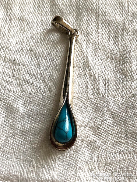 Art Nouveau style silver pendant with turquoise!
