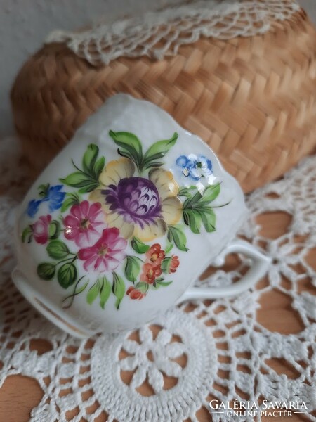 Herend porcelain coffee cup, decorated with a floral pattern, mid xx.Szd