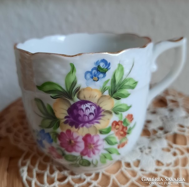 Herendi porcelán kávéscsésze, virágmintás dekorral, XX.szd közepe