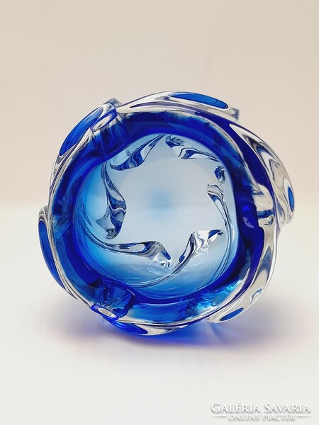 Kék vastag üveg hamutartó, 12 cm