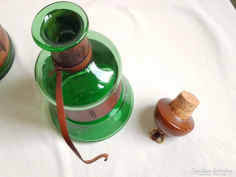 Special old green table drink set, two-person, decorative leather strap decoration