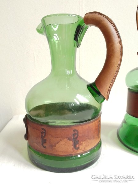 Special old green table drink set, two-person, decorative leather strap decoration