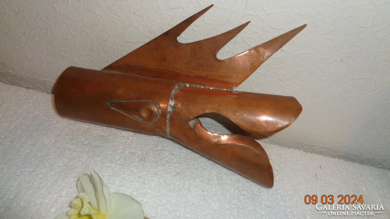 Dragon head, rain channel, water spout end piece, made of red copper, 55 x 250 mm