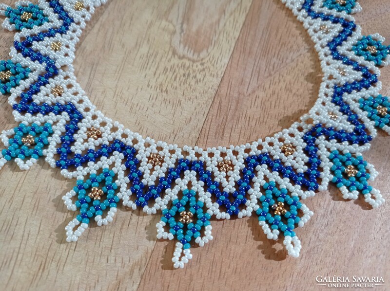 White-blue-turquoise pearl necklace