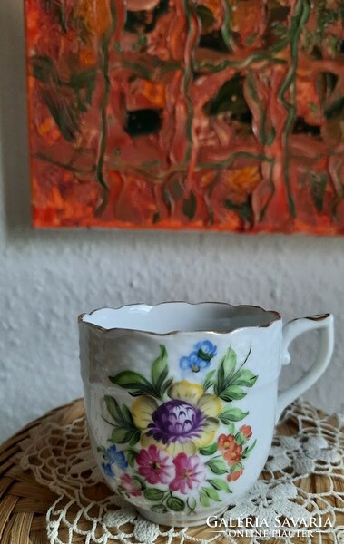 Herend porcelain coffee cup, decorated with a floral pattern, mid xx.Szd