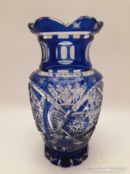 Blue two-layer polished crystal vase, 15.5 cm