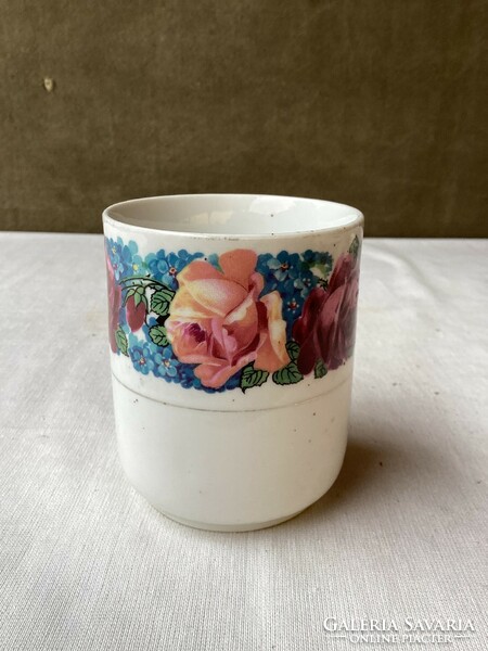Antique pink porcelain commemorative mug.