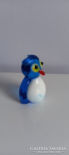 Kék üveg mini bagoly figura