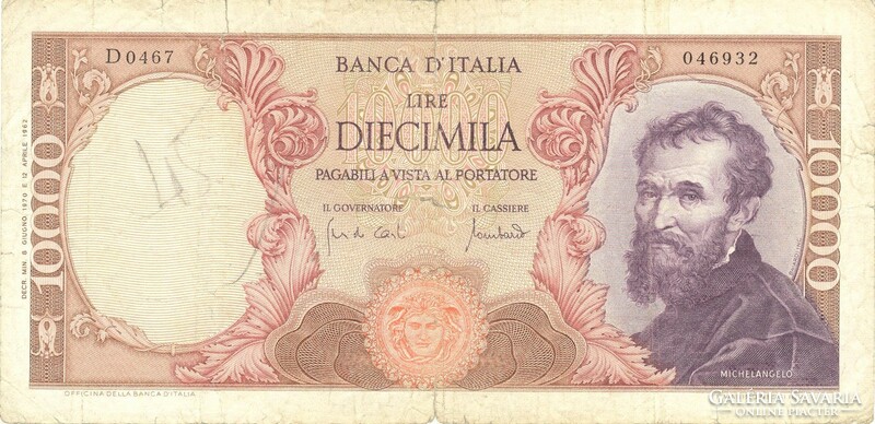 10000 lira lire 1970 signo Carli és Olaszország .