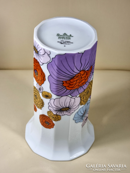 *ROSENTHAL LE FOLL WIRKKALA POLYGON PATRAS Modernista Art Design virágmintás porcelánváza 70-es évek
