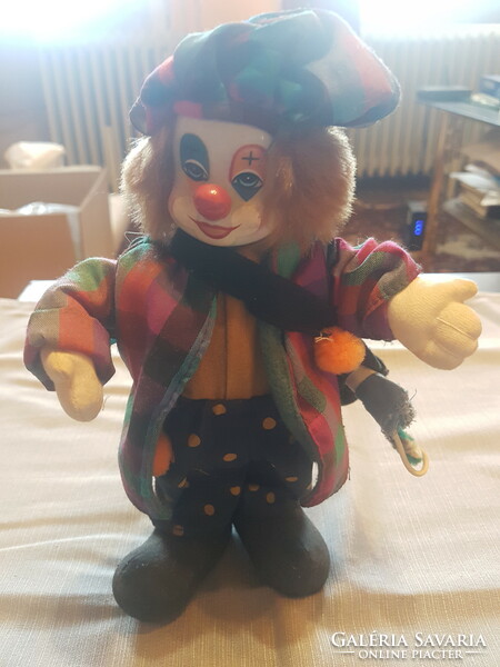 Cute clown doll with a porcelain head, 22 cm tall, perfect condition