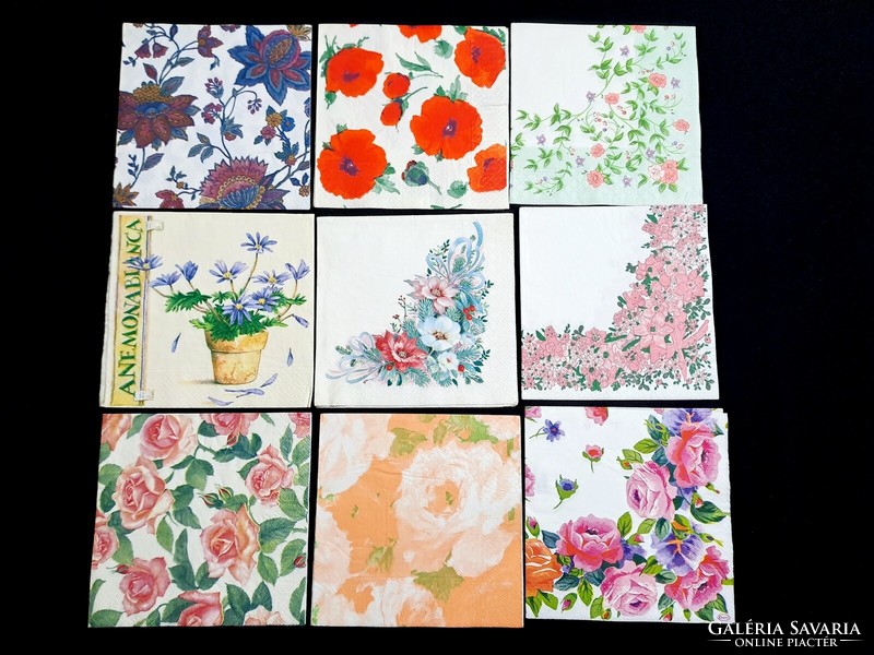 57 old napkins with floral pattern in good condition